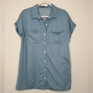 Zilcremo Casual Blue Denim Button Up Mini Shirt Dress